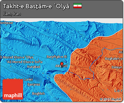 Political 3D Map of Takht-e Basţām-e `Olyā
