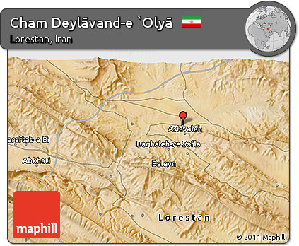 Satellite 3D Map of Cham Deylāvand-e `Olyā