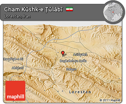 Satellite 3D Map of Cham Kūshk-e Ţūlābī