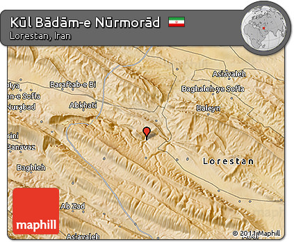 Satellite 3D Map of Kūl Bādām-e Nūrmorād