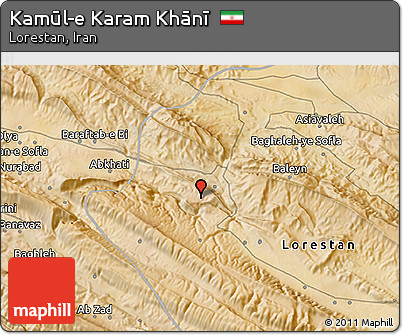 Satellite 3D Map of Kamūl-e Karam Khānī