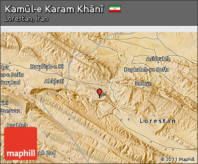 Satellite 3D Map of Kamūl-e Karam Khānī