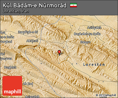 Satellite 3D Map of Kūl Bādām-e Nūrmorād