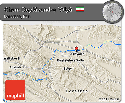 Shaded Relief 3D Map of Cham Deylāvand-e `Olyā