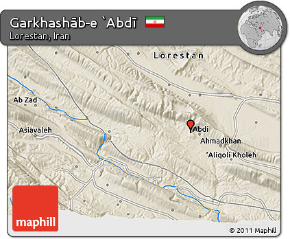 Shaded Relief 3D Map of Garkhashāb-e `Abdī