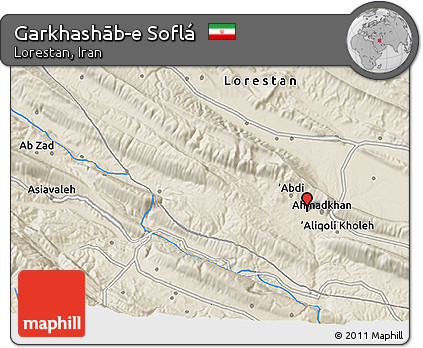 Shaded Relief 3D Map of Garkhashāb-e Soflá