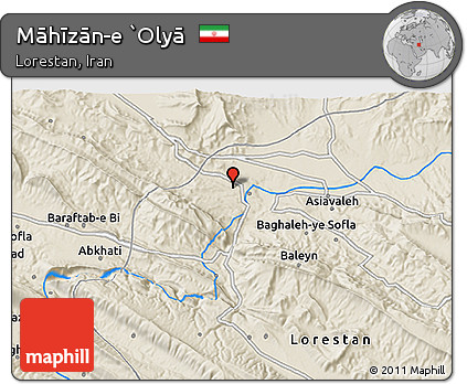 Shaded Relief 3D Map of Māhīzān-e `Olyā