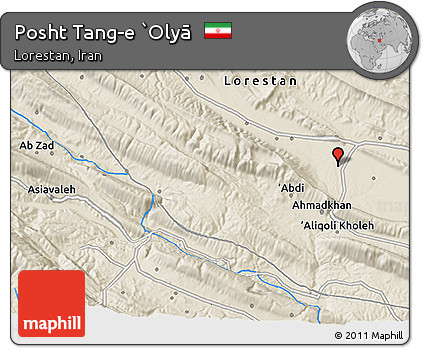 Shaded Relief 3D Map of Posht Tang-e `Olyā