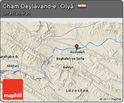 Shaded Relief 3D Map of Cham Deylāvand-e `Olyā