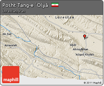 Shaded Relief 3D Map of Posht Tang-e `Olyā