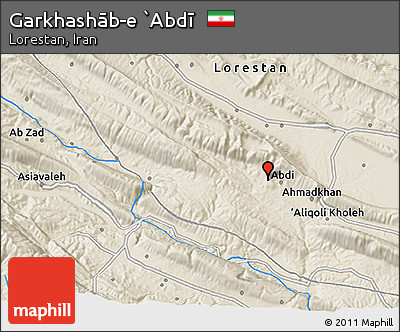 Shaded Relief 3D Map of Garkhashāb-e `Abdī