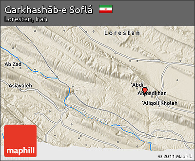 Shaded Relief 3D Map of Garkhashāb-e Soflá
