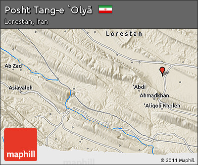 Shaded Relief 3D Map of Posht Tang-e `Olyā