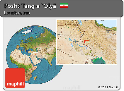 Satellite Location Map of Posht Tang-e `Olyā