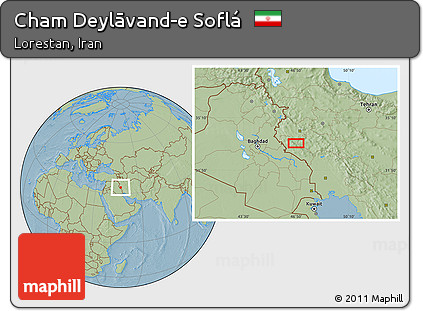 Savanna Style Location Map of Cham Deylāvand-e Soflá, hill shading
