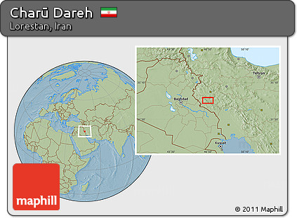 Savanna Style Location Map of Charū Dareh, hill shading