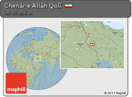 Savanna Style Location Map of Chenār-e Allāh Qolī, hill shading