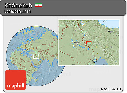 Savanna Style Location Map of Khānekeh, hill shading