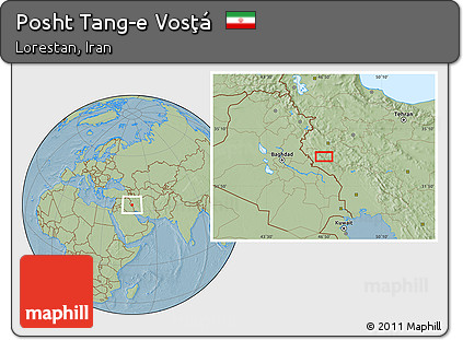 Savanna Style Location Map of Posht Tang-e Vosţá, hill shading