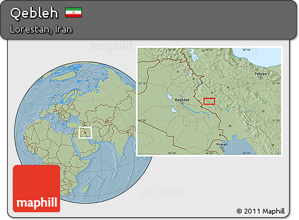 Savanna Style Location Map of Qebleh, hill shading