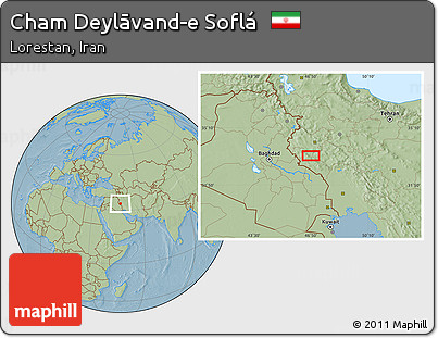 Savanna Style Location Map of Cham Deylāvand-e Soflá, hill shading