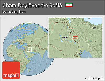 Savanna Style Location Map of Cham Deylāvand-e Soflá, hill shading