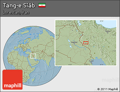 Savanna Style Location Map of Tang-e Sīāb, hill shading