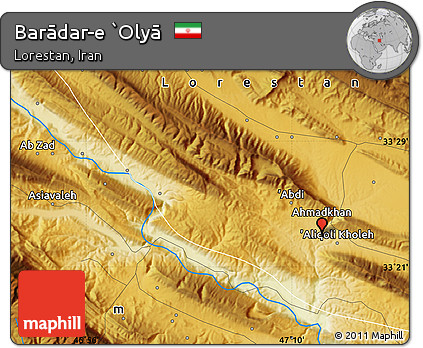 Physical Map of Barādar-e `Olyā