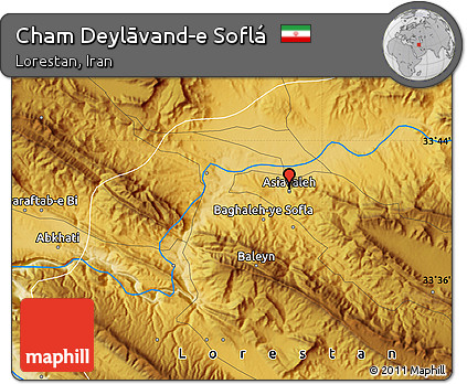 Physical Map of Cham Deylāvand-e Soflá