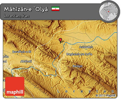 Physical Map of Māhīzān-e `Olyā