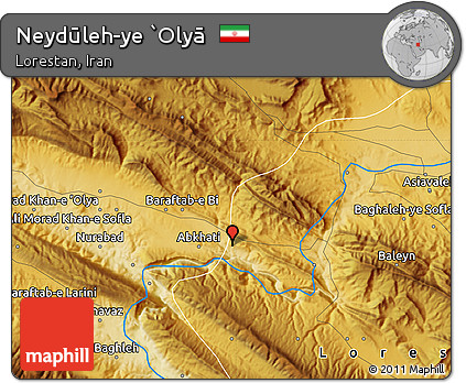 Physical Map of Neydūleh-ye `Olyā