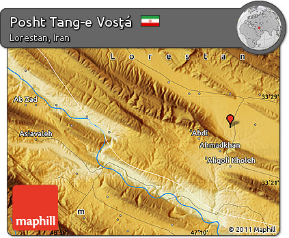 Physical Map of Posht Tang-e Vosţá