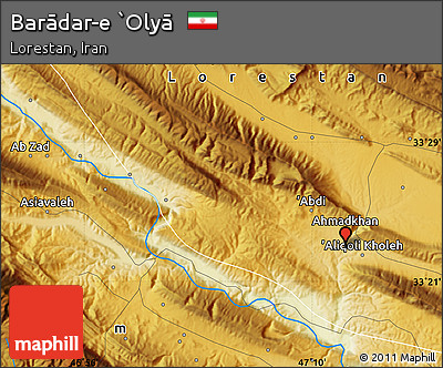Physical Map of Barādar-e `Olyā