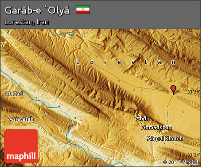 Physical Map of Garāb-e `Olyā