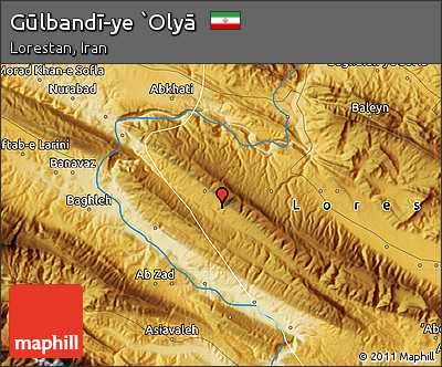 Physical Map of Gūlbandī-ye `Olyā
