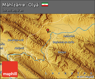 Physical Map of Māhīzān-e `Olyā