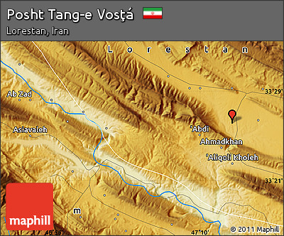 Physical Map of Posht Tang-e Vosţá