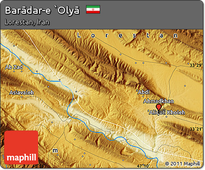 Physical Map of Barādar-e `Olyā