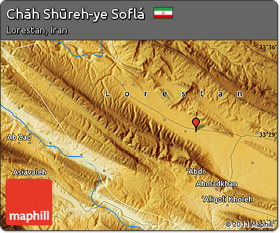 Physical Map of Chāh Shūreh-ye Soflá