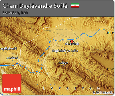 Physical Map of Cham Deylāvand-e Soflá