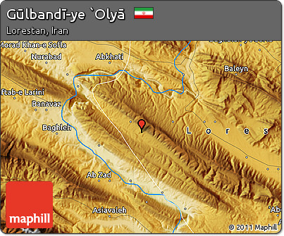 Physical Map of Gūlbandī-ye `Olyā