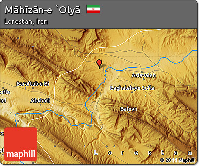 Physical Map of Māhīzān-e `Olyā