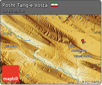 Physical Map of Posht Tang-e Vosţá