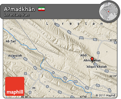 Shaded Relief Map of Aḩmadkhān