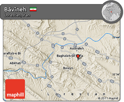 Shaded Relief Map of Bāvīneh