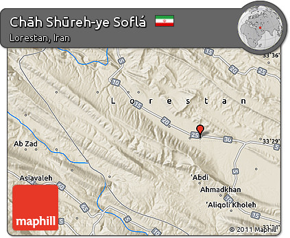 Shaded Relief Map of Chāh Shūreh-ye Soflá