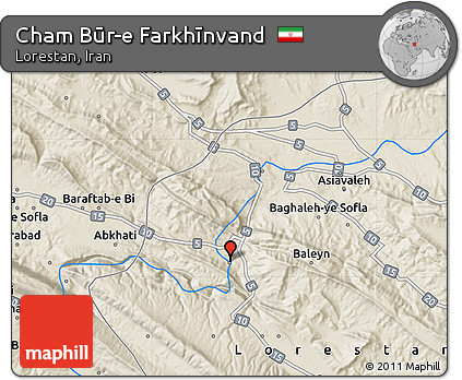 Shaded Relief Map of Cham Būr-e Farkhīnvand