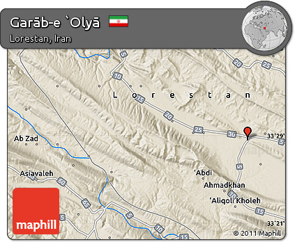 Shaded Relief Map of Garāb-e `Olyā