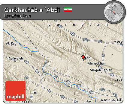 Shaded Relief Map of Garkhashāb-e `Abdī