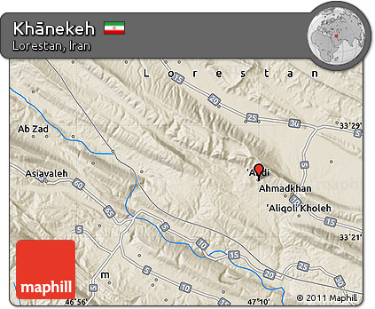 Shaded Relief Map of Khānekeh